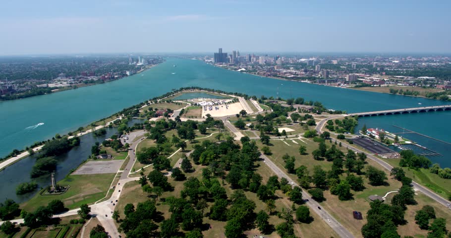 Drone Shot, Detroit Skyline and Landscape