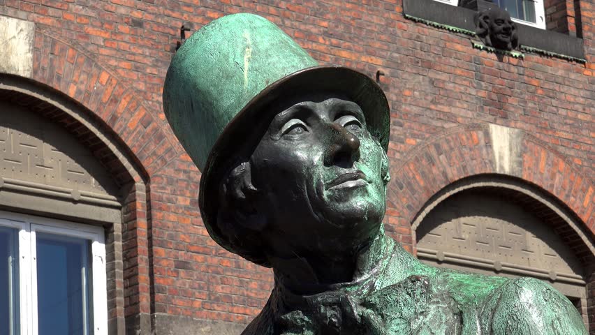 Monument to Hans Christian Andersen. Copenhagen. Denmark. Shot in 4K (ultra-high definition (UHD)).