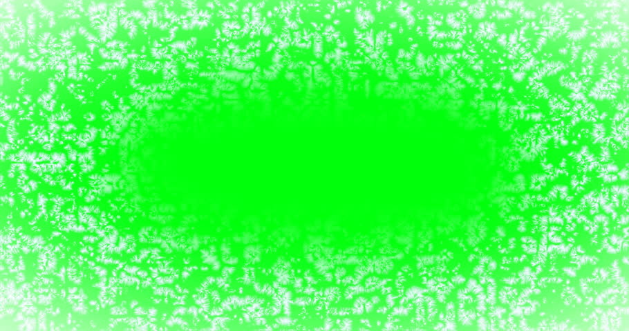 Green screen frozing with white snowflakes and in the middle left empty place for your company logo. Alpha channel.