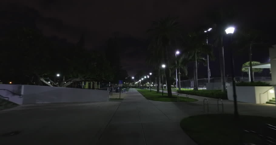 Flamingo Park Miami Beach night motion ground footage