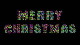 100's of videos of discoballs used to make the words Merry Christmas in an animated font