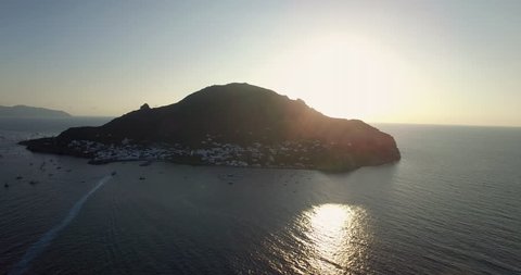 Aerial view of Panarea island, island part of aeolian islands. Aerial view of famous island Panarea at the sunset.