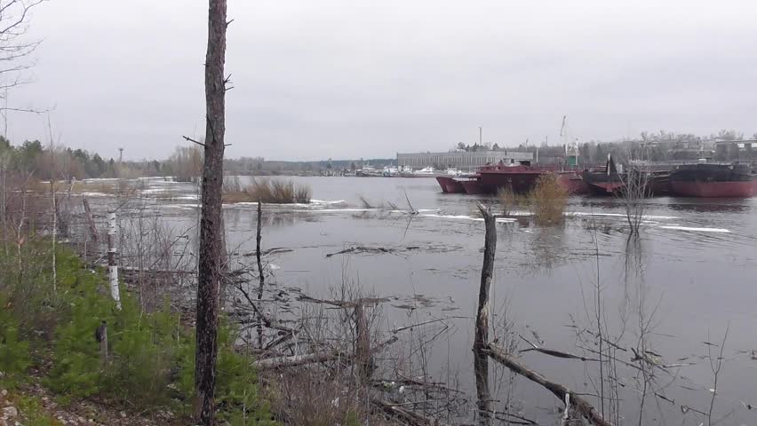 River ships are in the port at the shipyard