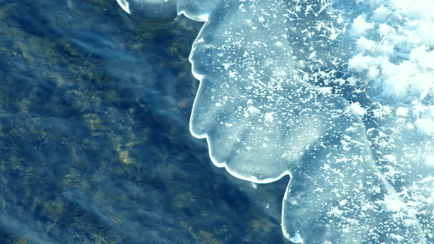Ice and flowing water close-up. Conceptual Nature Background. Thawing of ice, changing seasons | Shutterstock HD Video #1020829912