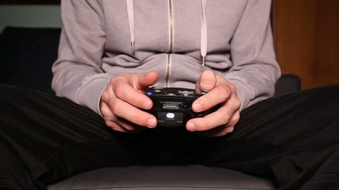 Boy Using Gamepad To Play Videogame