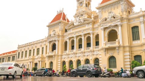 Timelapse of Ho Chi Minh City Hall in early morning, Vietnam.