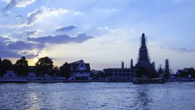 Time Lapse Shot of Sunset at Wat Arun, Bangkok, Thailand