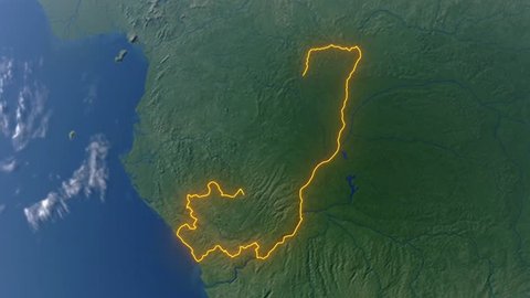 Realistic 3d animated earth showing the borders of the country Republic of the Congo and the capital Brazzaville in 4K resolution