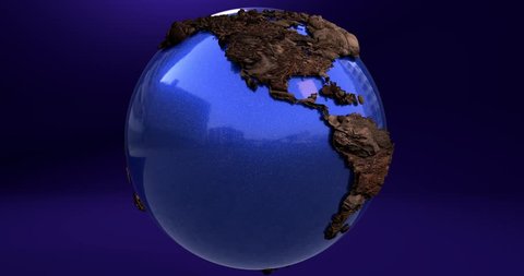 An animation of the planet Earth in blue color and the continents made of wood.