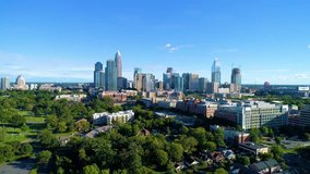 Downtown Charlotte North Carolina Skyline Drone Aerial Flyover