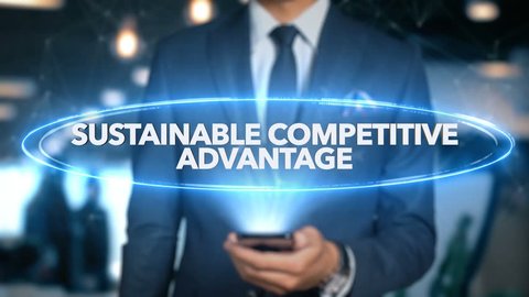 Businessman Hologram Economics - Sustainable competitive advantage