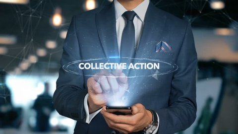 Businessman Hologram Economics - Collective action