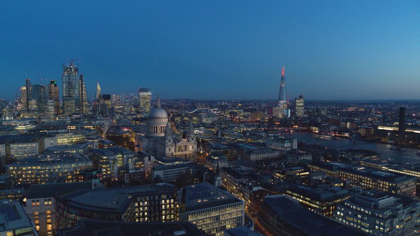 London City Dusk Aerial Royalty-Free Stock Footage #1020901270