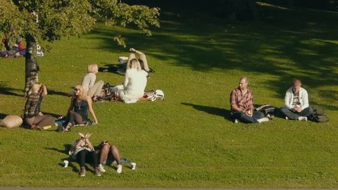 Gothenburg, Gothenburg / Sweden - 07 05 2015: Gothenburg, Sweden July 5, 2015: Chalmers University students take advantage of nice weather to mingle and chat outside.