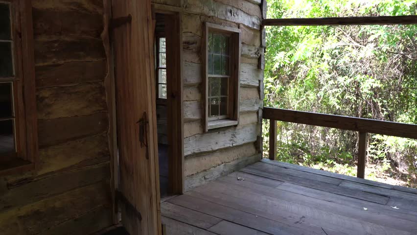 Old Wood House Front Door and Window Looking In Panning Video