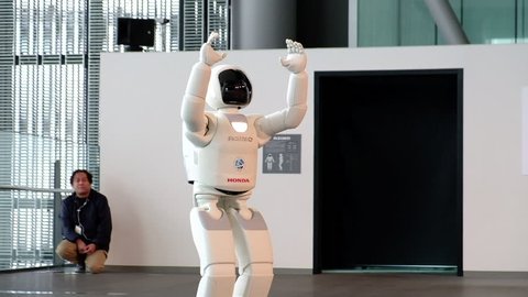 Tokyo, Tokyo / Japan - 02 21 2018: ASIMO Honda robot moving in Miraikan Museum of Tokyo