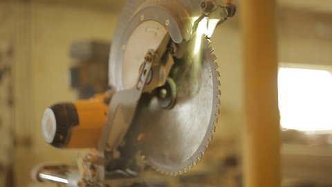 Wood saw, close-up, wood workshop, sawmill