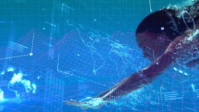 Digital composite of attractive woman diving into a pool with digital code on the forefront - Powered by Shutterstock - Get 15% off with code: PIKWIZARD15