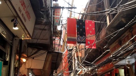 India, new Delhi - March 19, 2018: chaos of cables and wires in any city of India