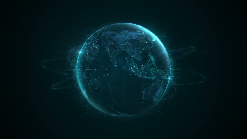 Digital data globe - abstract 3D rendering of a scientific technology data network surrounding planet earth conveying connectivity, complexity and data flood of modern digital age | Shutterstock HD Video #1020929866