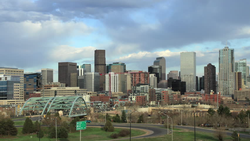 Denver Skyline Slow Zoom In Timelapse. Logos Removed.