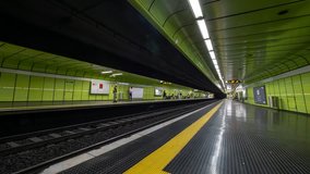 Timelapse Trains and passengers in Metro Station