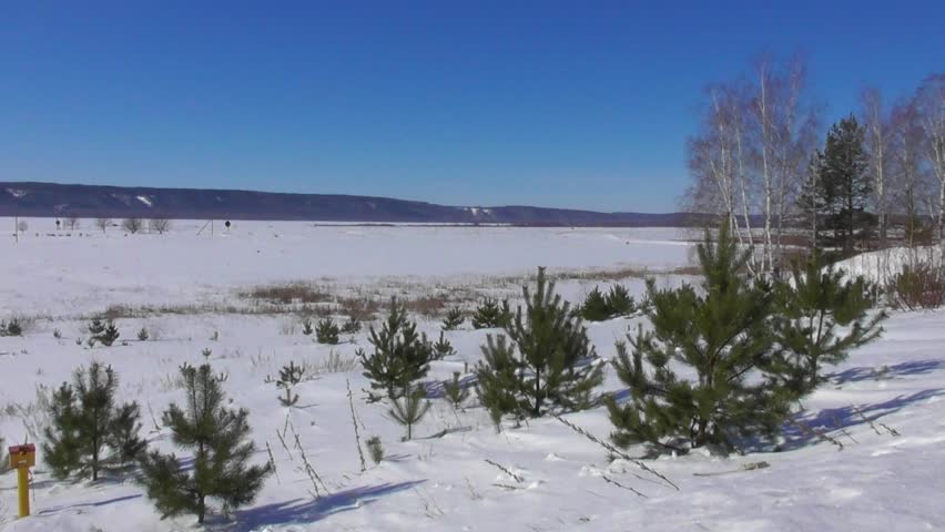 Landscape of winter field covered with snow