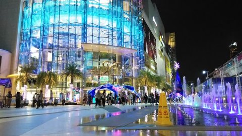 BANGKOK THAILAND:DECEMBER 12.2018: Night light at Siam Paragon Shopping mall near Siam sky train station in Bangkok , Thailand.