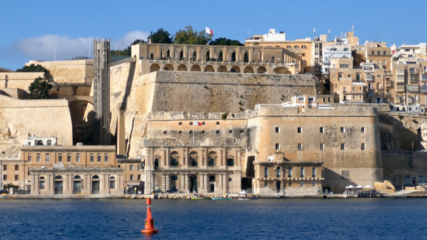 Hyper lapse of Upper Barrakka Gardens in Valletta old town, Malta. View from the boat.