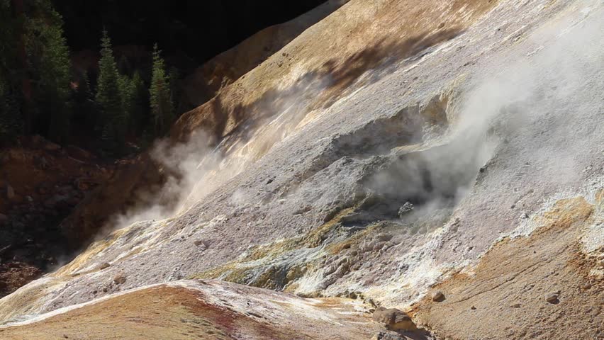 Sulphur Works Steam Vent - Steam escapes from a geothermal vent in the earth. Sulphur Works, Lassen Volcanic National Park, California, USA