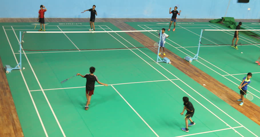 Indian Guys Play Badminton In The Sports Hall 11th Dec 2018 Hyderabad India | Shutterstock HD Video #1020970750