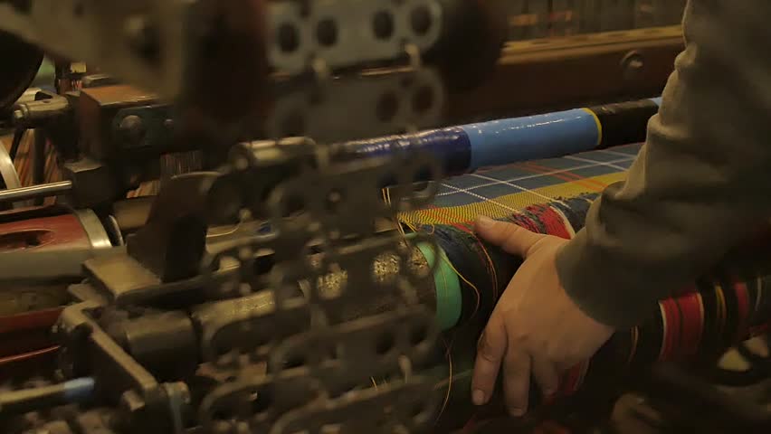 Scottish Tartan fabric production - waiving mill - Scotland - Slow motion footage Royalty-Free Stock Footage #1020980437
