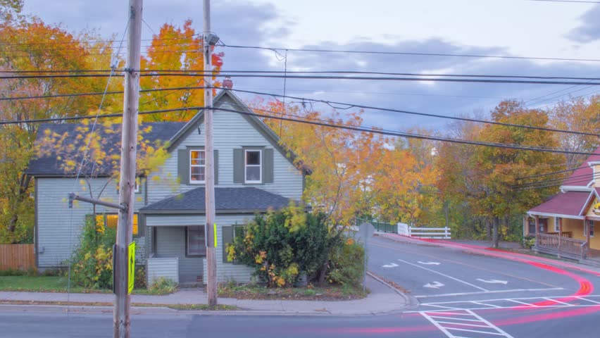 Busy Intersection in a Small Town in Autumn