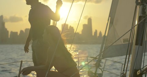 Chicago Sunset, Couple Watching From Sailboat
