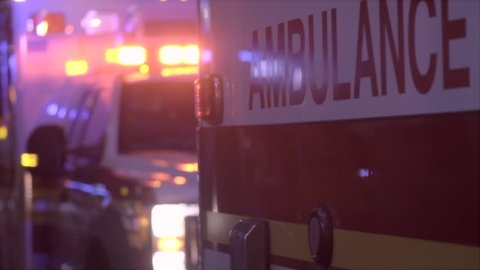 Ambulance at night with flashing lights