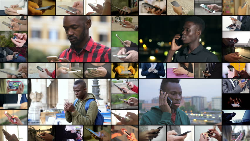 Multiscreen of young black american people using smartphones in their life | Shutterstock HD Video #1021014520