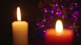 Decoration Chirstmas with candle burning footage. Chistmas day