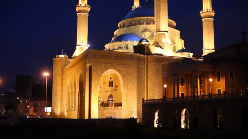Night view/'Mohammad al Amin' Mosque/ Beirut, Lebanon Royalty-Free Stock Footage #1021021852
