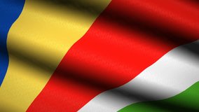 Seychelles Flag Waving Textile Textured Background. Seamless Loop Animation. Full Screen. Slow motion. 4K Video