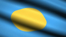 Palau Flag Waving Textile Textured Background. Seamless Loop Animation. Full Screen. Slow motion. 4K Video