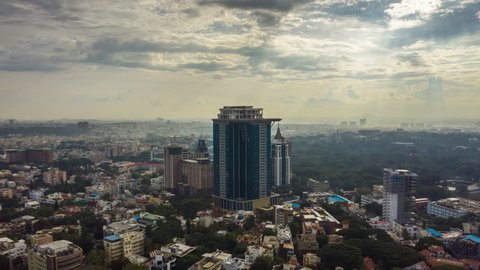 BANGALORE, INDIA - SEPTEMBER 15 2018: sunny day bangalore cityscape downtown aerial panorama tlmelapse 4k circa september 15 2018 bangalore, india.