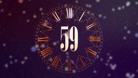 New Year 2019 countdown. 2D animation counting minutes on a clock. Rotating clock. Magenta color. Magic animation for your main party of the year