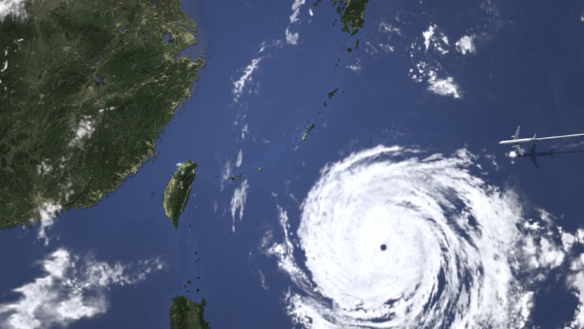 Airliner flying to Taipei, Taiwan from east, 3D animation 