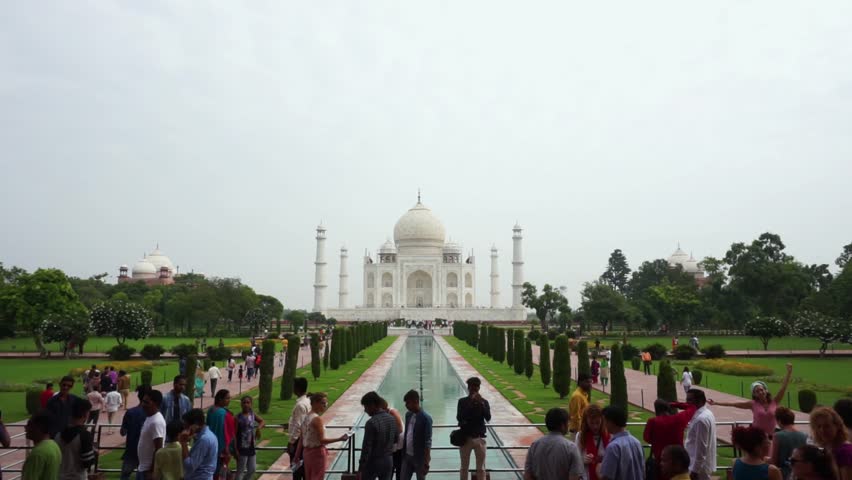 The Taj Mahal, meaning "Crown of the Palaces" is an ivory-white marble mausoleum on the south bank of the Yamuna river in the Indian city of Agra. It was commissioned in 1632 by Shah Jahan.