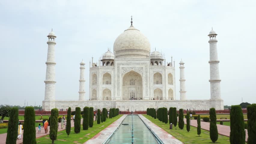 The Taj Mahal, meaning "Crown of the Palaces" is an ivory-white marble mausoleum on the south bank of the Yamuna river in the Indian city of Agra. It was commissioned in 1632 by Shah Jahan.