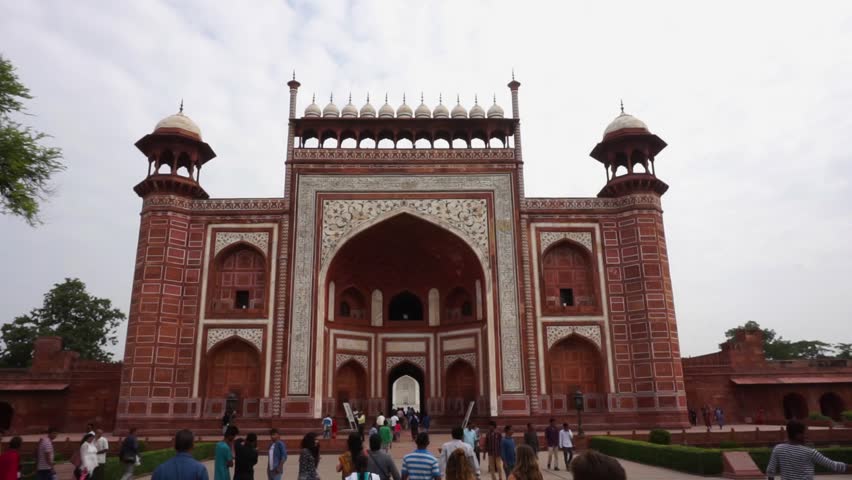 The Taj Mahal, meaning "Crown of the Palaces" is an ivory-white marble mausoleum on the south bank of the Yamuna river in the Indian city of Agra. It was commissioned in 1632 by Shah Jahan.