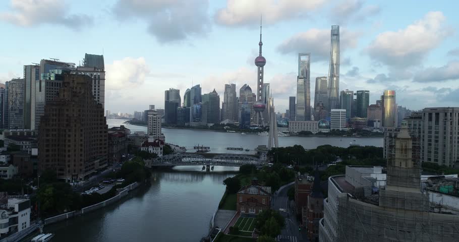 aerial view of skyline of shanghai in afternoon