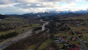 European mountains view at Zakopane, Poland. 4k aerial drone footage ungraded flat