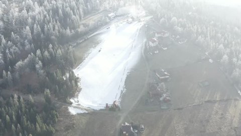 Poland ski resort around szczyrk 4k aerial drone. ungrade/flat