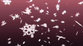3d white snowflakes moving on a red background loop